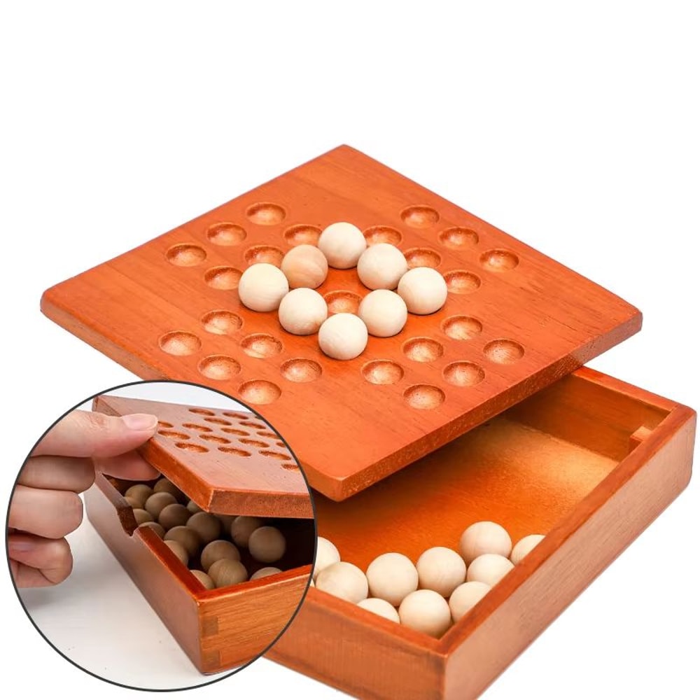 Wooden Peg Solitaire Board Game SinglePlayer Diamond Puzzle For Focus Logic 3