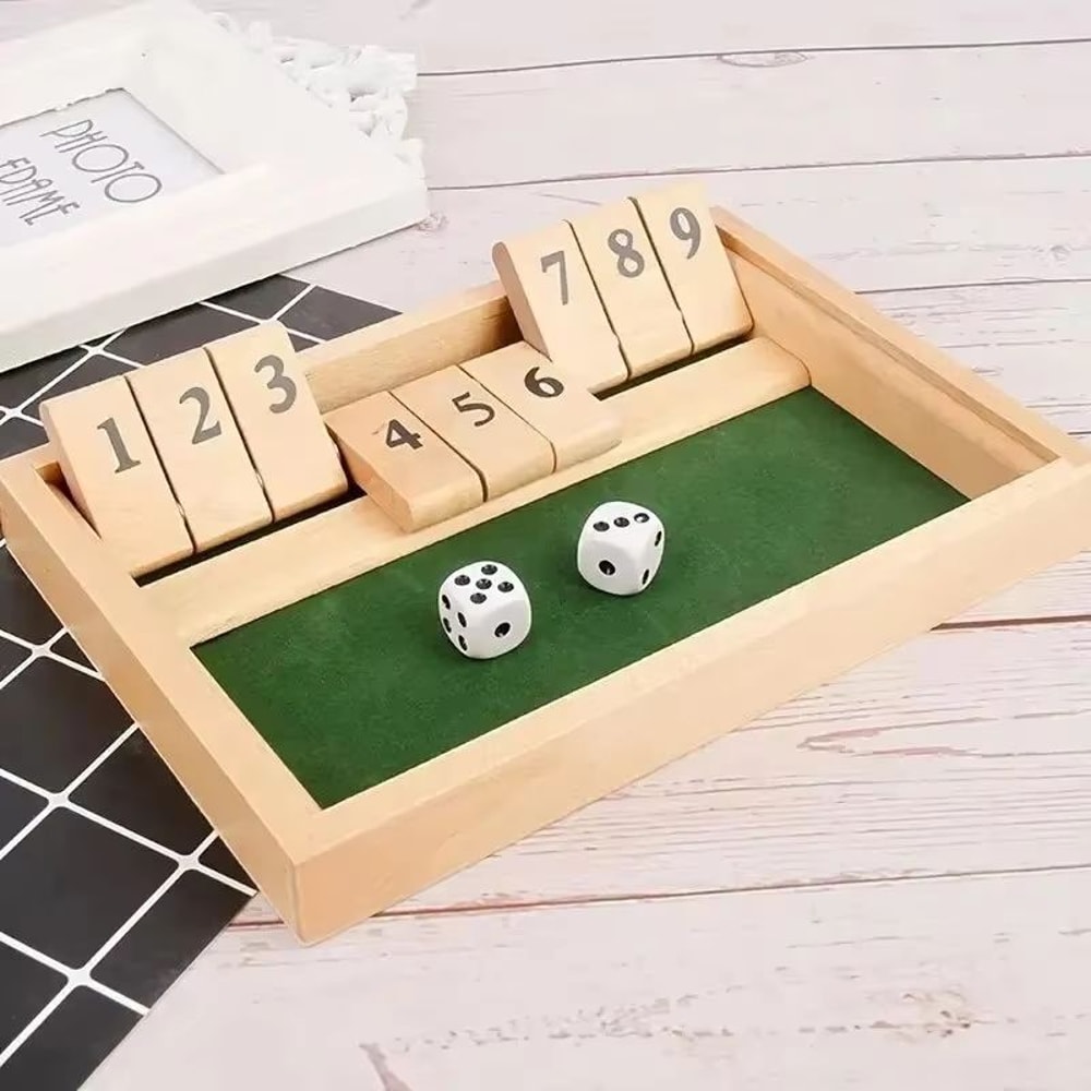 Deluxe Shut The Box Game Wooden Shut The Box Game 4 Player Dice Game With 10 Flip Tiles 3