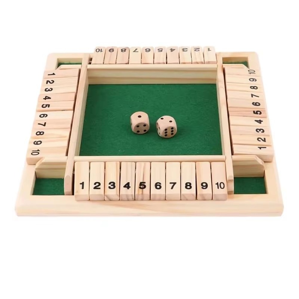 Deluxe Shut The Box Game Wooden Shut The Box Game 4 Player Dice Game With 10 Flip Tiles 5