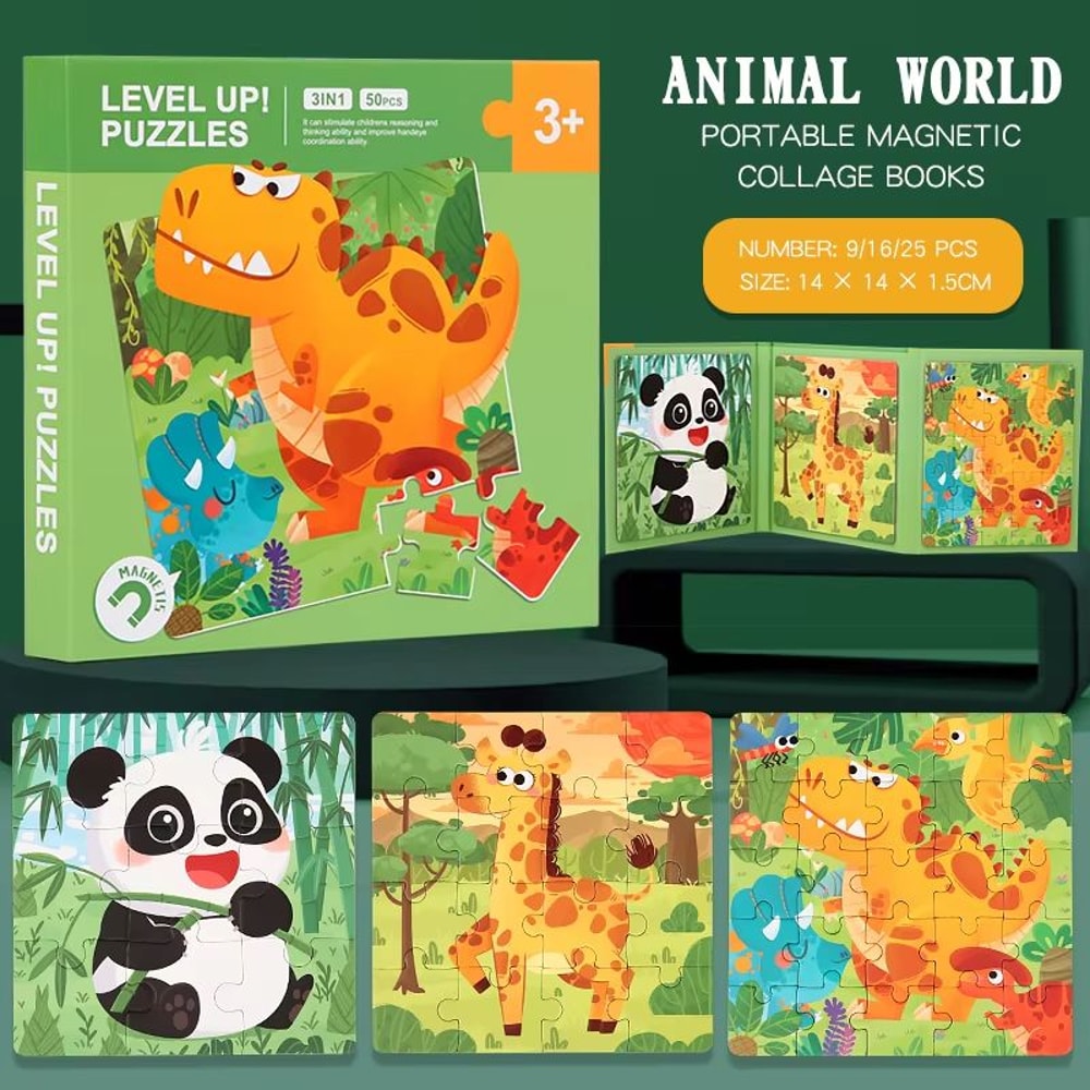Magnetic Puzzle Book For Kids Montessori Animal Jigsaw Travel Toy 6