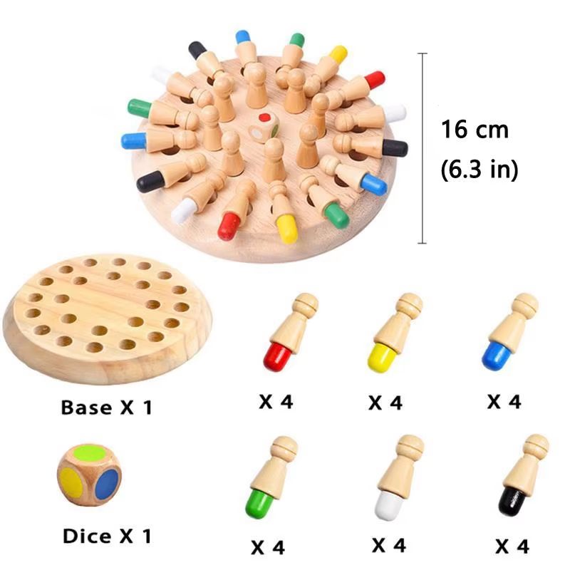 Wooden Memory Match Stick Chess Montessori Color Matching Dice Game 1