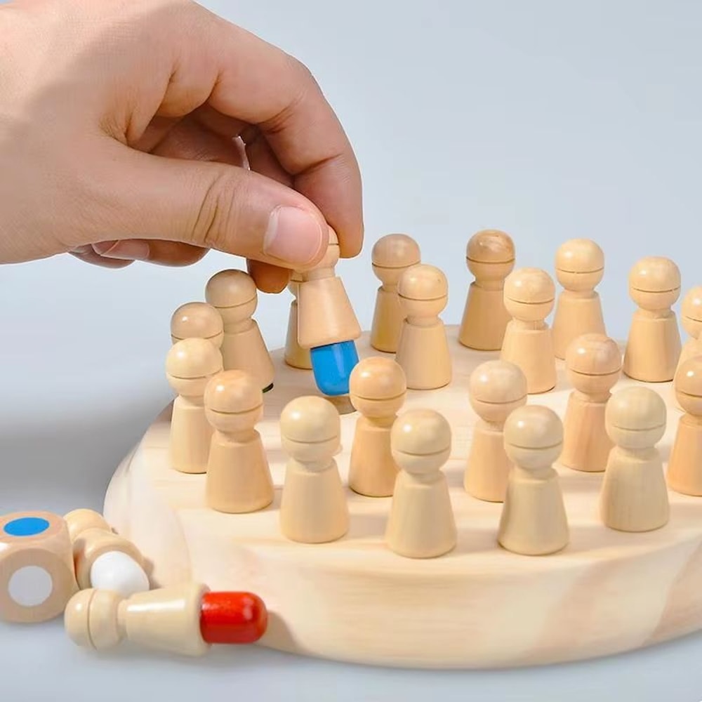 Wooden Memory Match Stick Chess Montessori Color Matching Dice Game 0