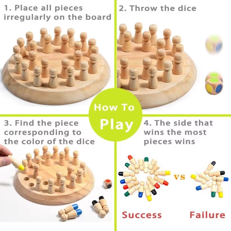 Wooden Memory Match Stick Chess Montessori Color Matching Dice Game 4