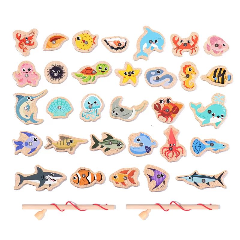 Kids Magnetic Fishing Game Wooden Sea Animal Set Montessori Play 4