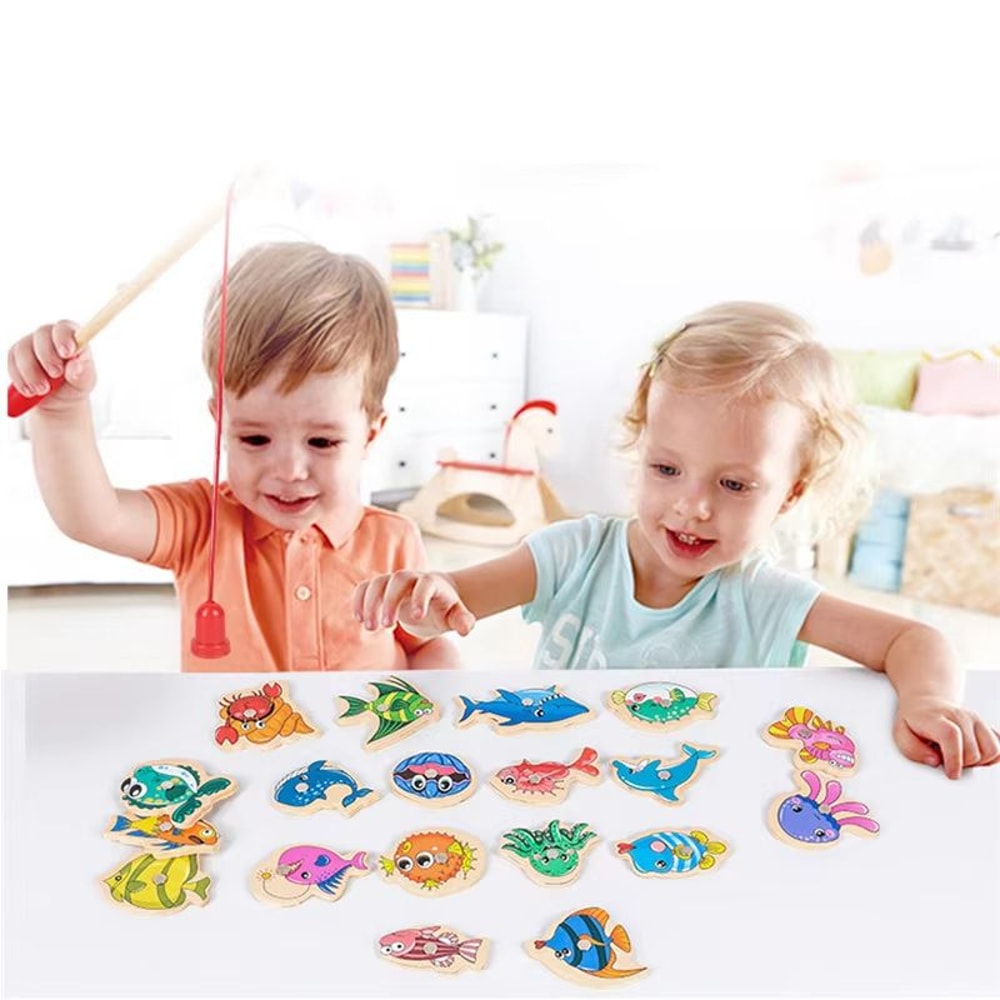 Kids Magnetic Fishing Game Wooden Sea Animal Set Montessori Play 0