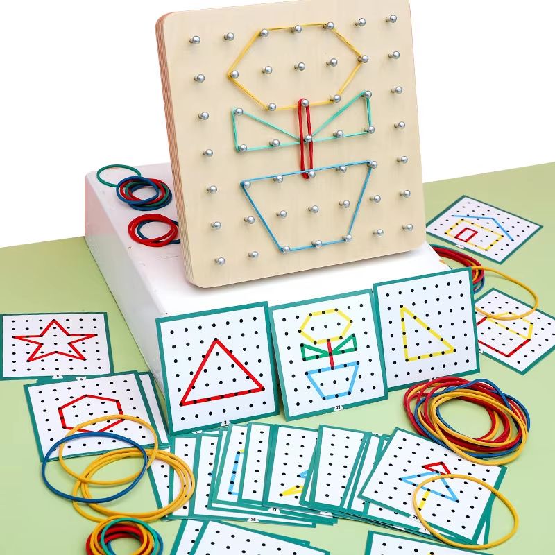 Montessori Geoboard Rubber Band Nail Board With Pattern Cards Portable Learning Toy For Kids 6