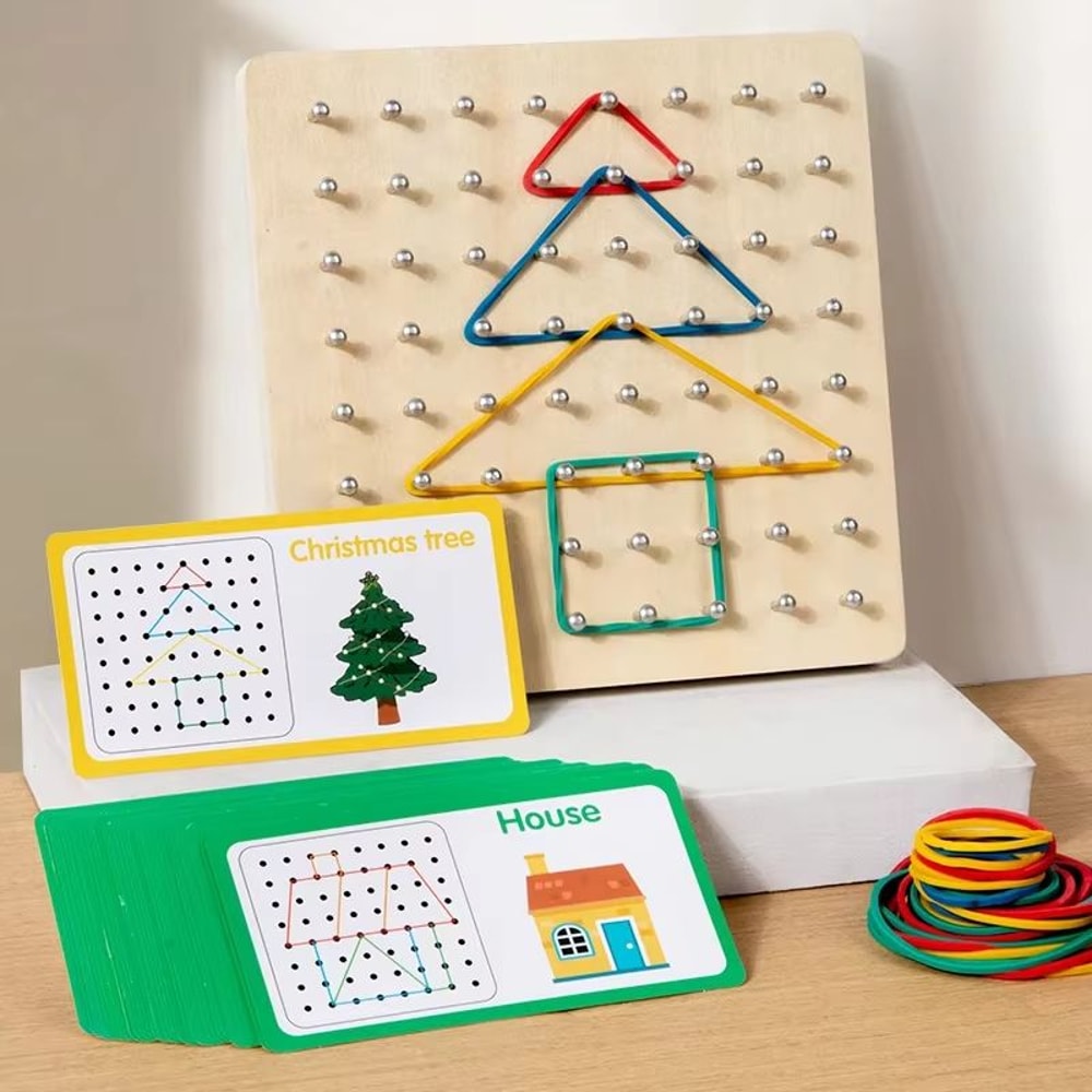 Montessori Geoboard Rubber Band Nail Board With Pattern Cards Portable Learning Toy For Kids 7