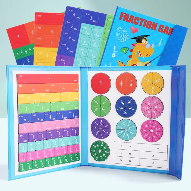 Magnetic Fraction Book Wooden Learning Set Montessori Math Tiles For Kids 2