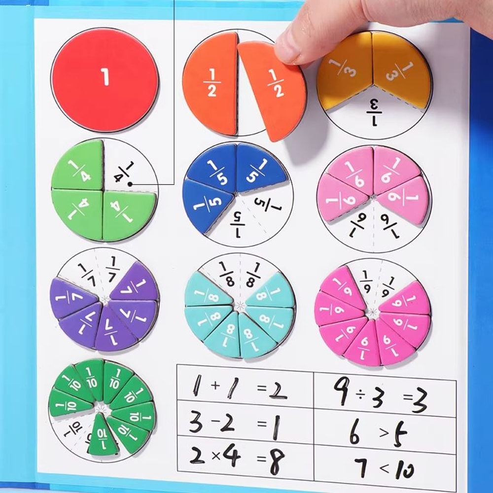 Magnetic Fraction Book Wooden Learning Set Montessori Math Tiles For Kids 3