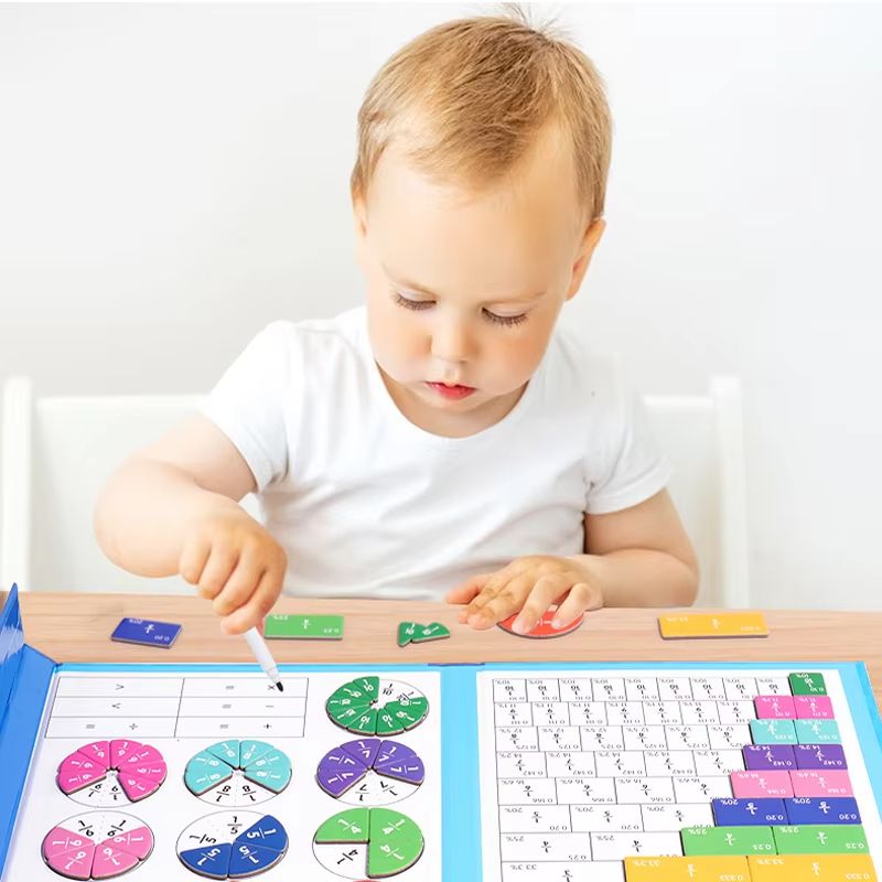 Magnetic Fraction Book Wooden Learning Set Montessori Math Tiles For Kids 4