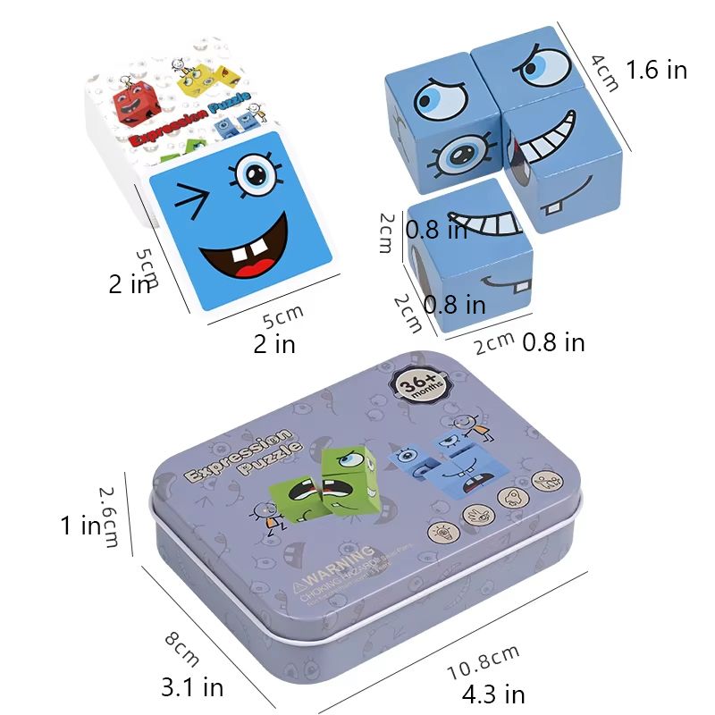 Wooden FaceChanging Blocks Game Montessori Expression Puzzle For Kids 1