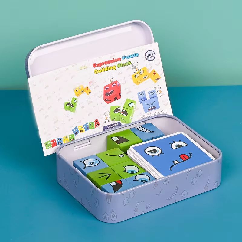 Wooden FaceChanging Blocks Game Montessori Expression Puzzle For Kids 2