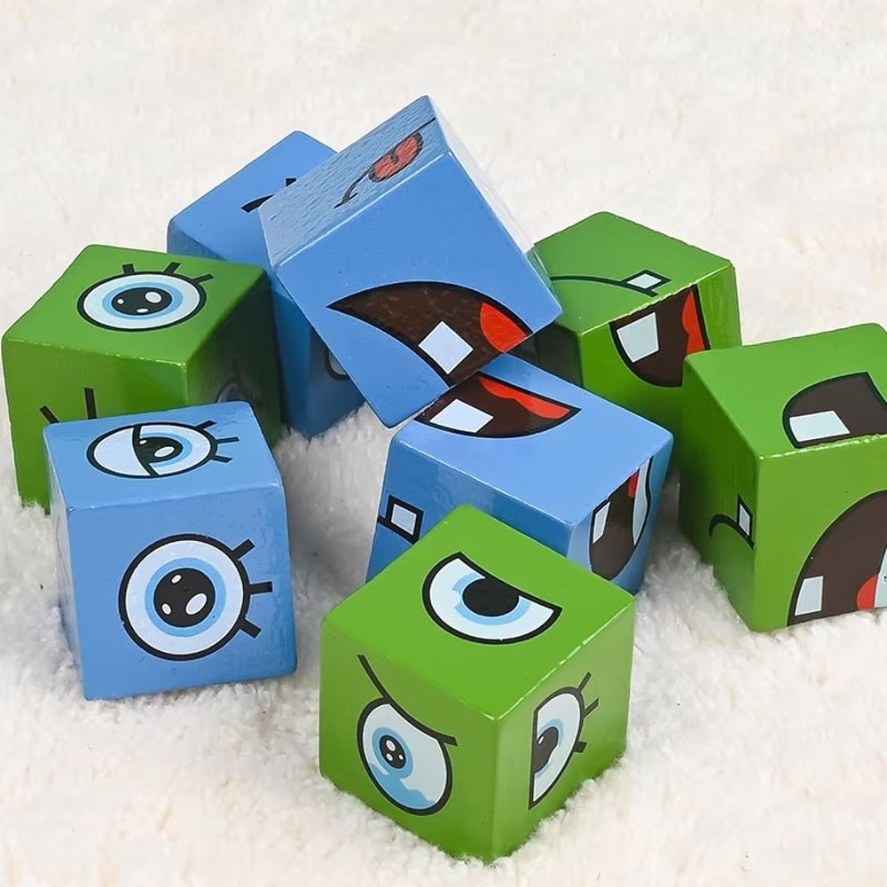 Wooden FaceChanging Blocks Game Montessori Expression Puzzle For Kids 3