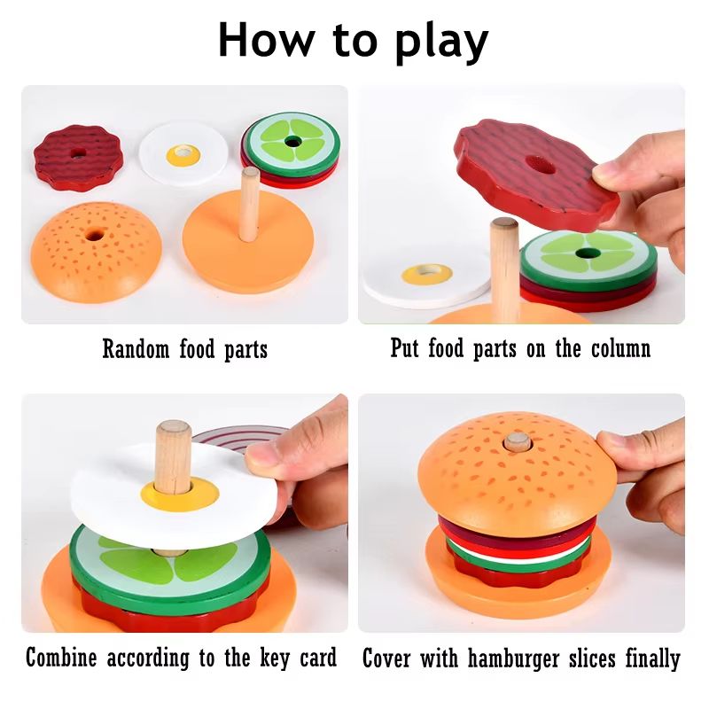 BuildaBurger Wooden Burger Stacking Toy For Toddlers 1