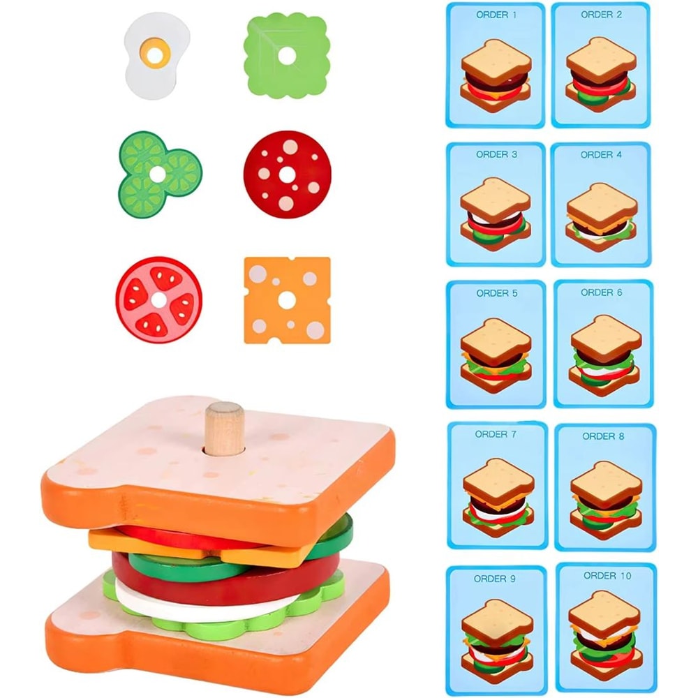 BuildaBurger Wooden Burger Stacking Toy For Toddlers 7
