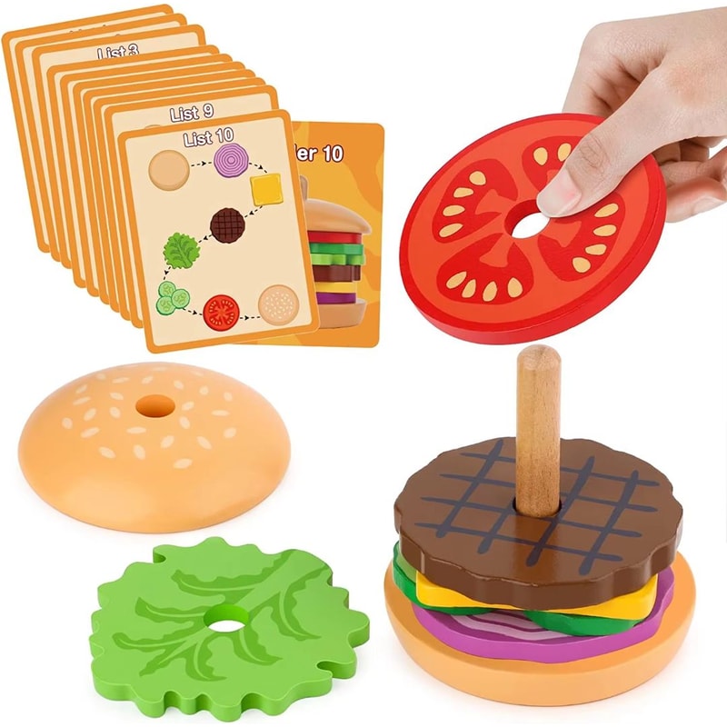 BuildaBurger Wooden Burger Stacking Toy For Toddlers 3