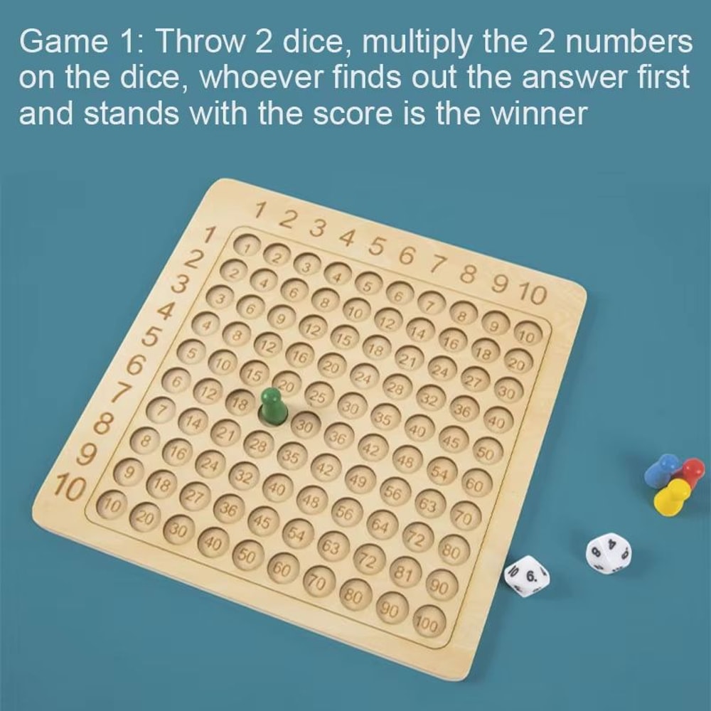 Wooden Multiplication Board Game With Cards Dice Montessori Math Toy For Kids 8