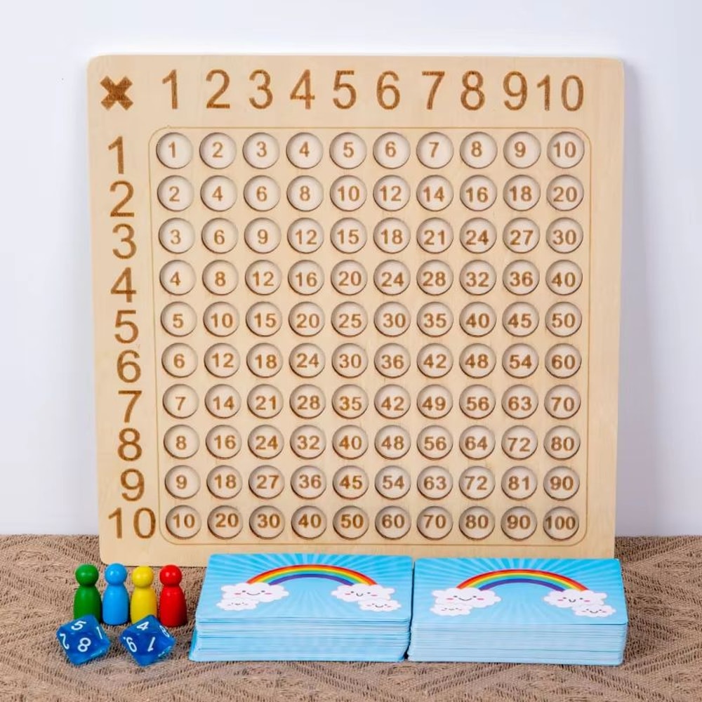 Wooden Multiplication Board Game With Cards Dice Montessori Math Toy For Kids 5