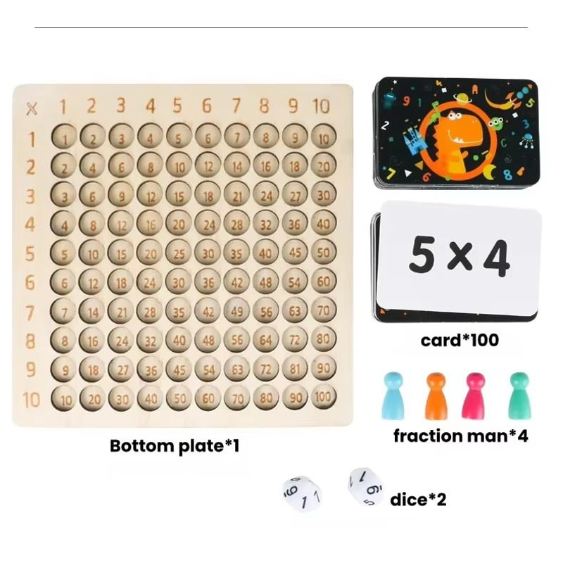 Wooden Multiplication Board Game With Cards Dice Montessori Math Toy For Kids 4