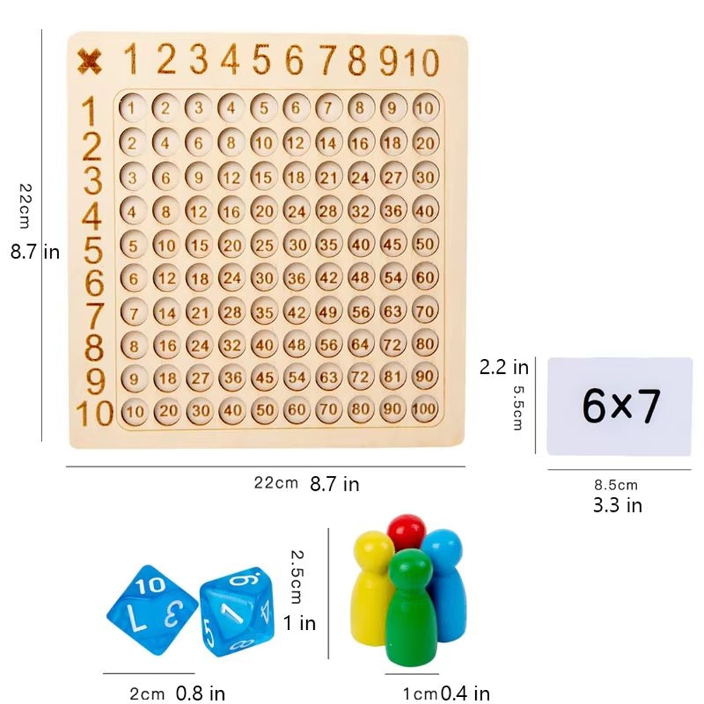 Wooden Multiplication Board Game With Cards Dice Montessori Math Toy For Kids 6