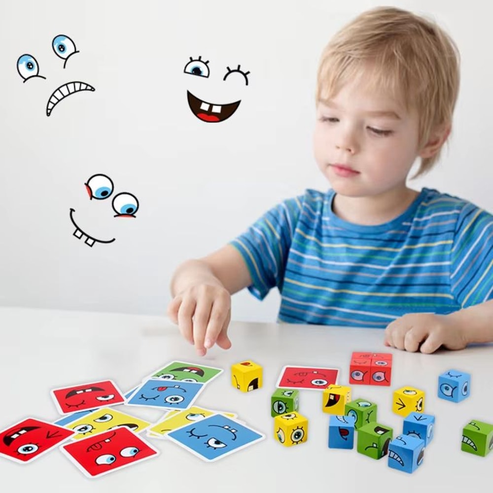 Wooden Face Changing Blocks Montessori Expression Puzzle Game Set 5