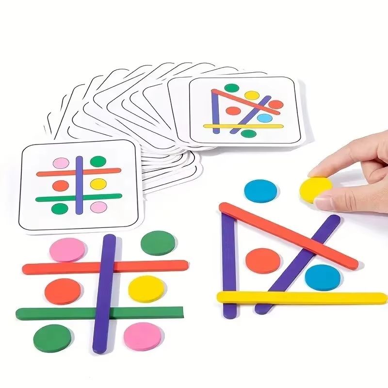 Rainbow Stick Puzzle Montessori Brain Teaser Wooden Stick Challenge Game With Pattern Cards 3
