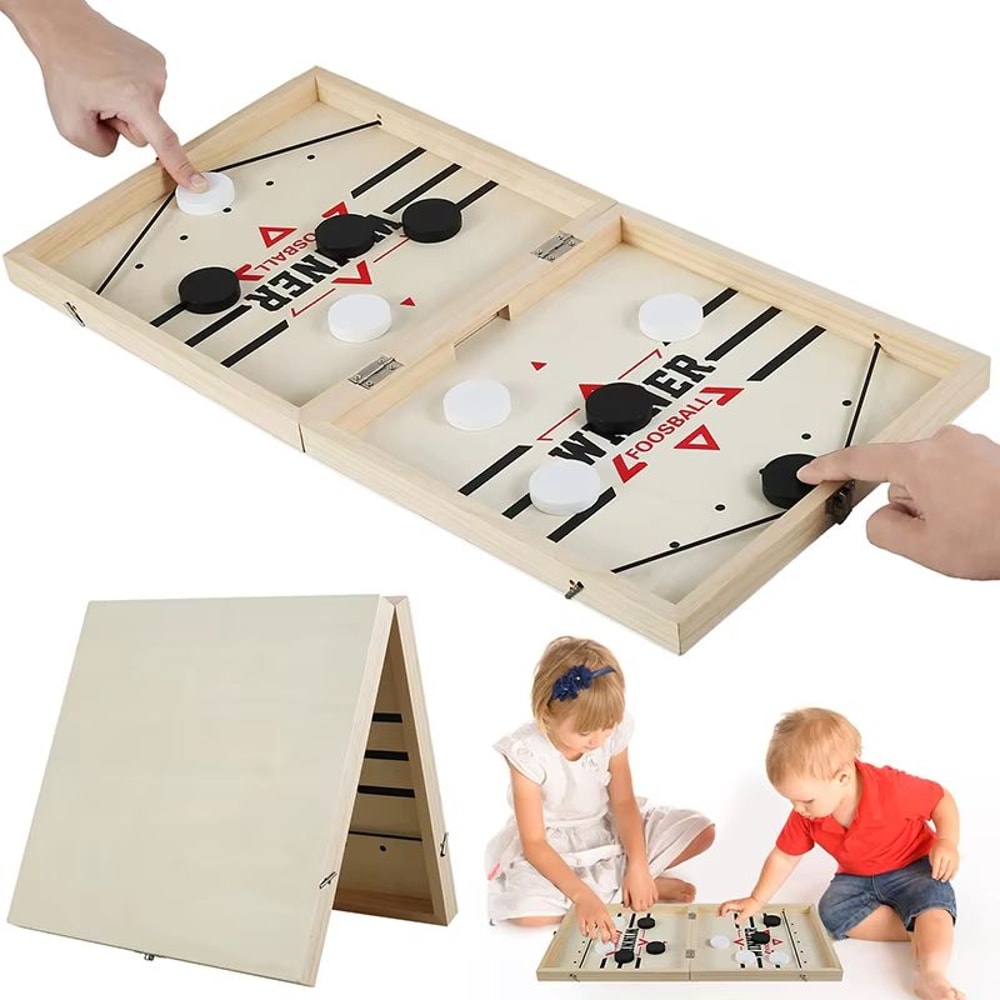Foldable Fast Sling Puck Board Game Wooden Table Hockey Catapult Chess Set 2