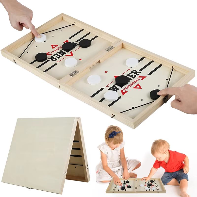 Foldable Fast Sling Puck Board Game Wooden Table Hockey Catapult Chess Set 2