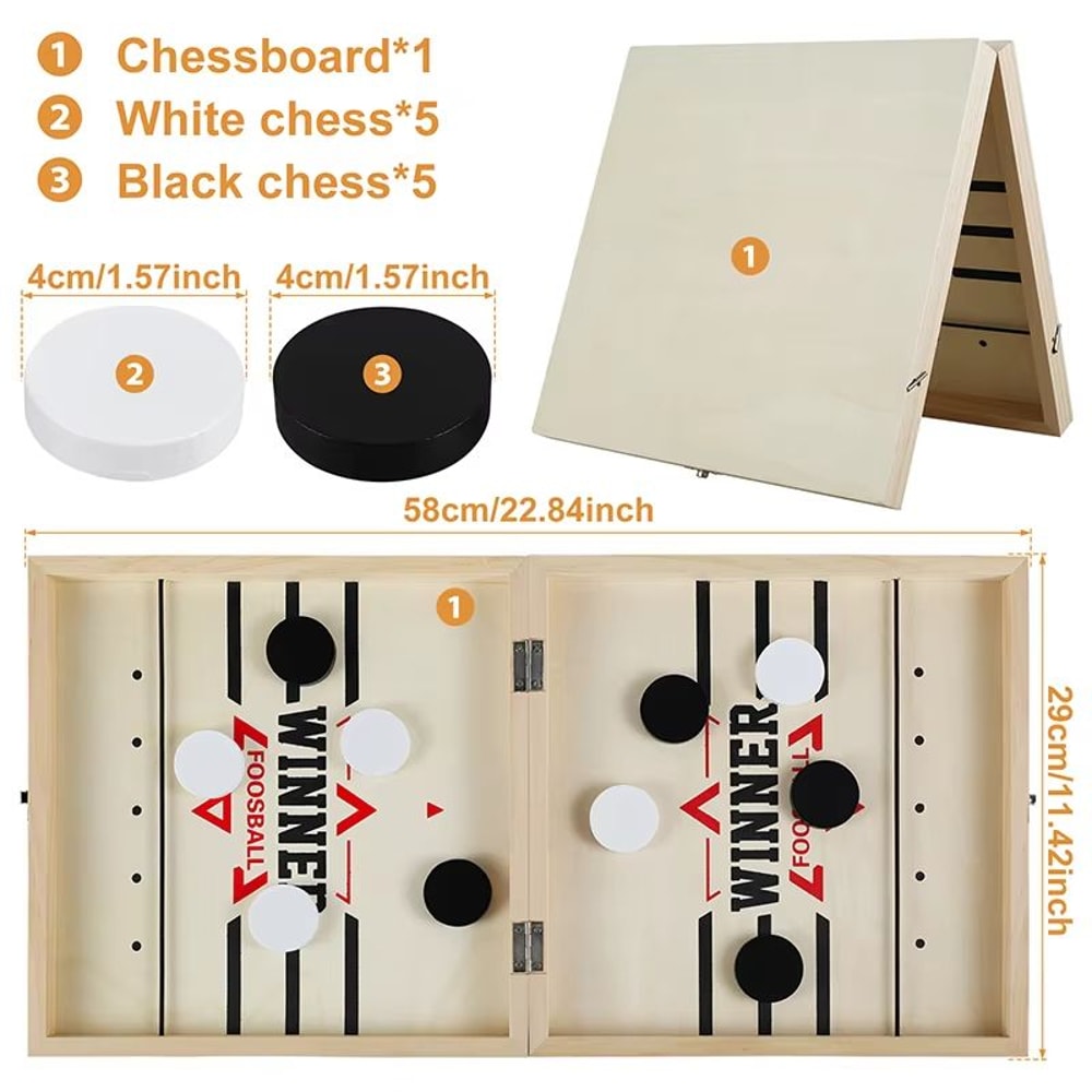 Foldable Fast Sling Puck Board Game Wooden Table Hockey Catapult Chess Set 4