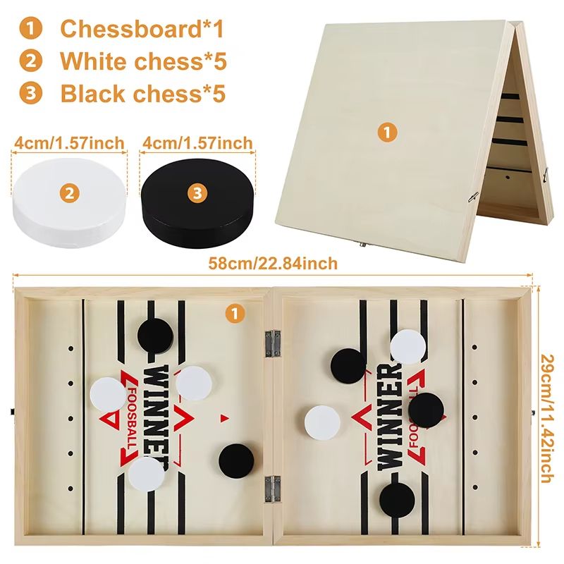Foldable Fast Sling Puck Board Game Wooden Table Hockey Catapult Chess Set 4
