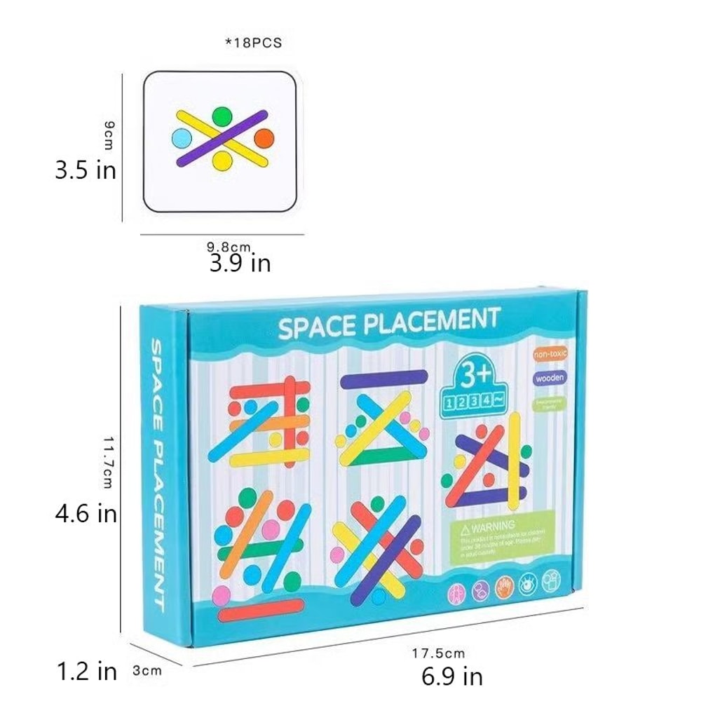Rainbow Stick Puzzle Montessori Brain Teaser Wooden Stick Challenge Game With Pattern Cards 7
