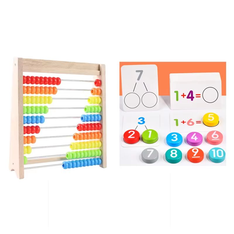 Wooden Abacus For Kids Montessori Counting Toy With Rainbow Counting Beads 4