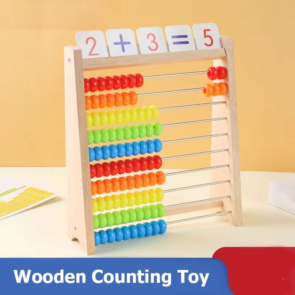 Wooden Abacus For Kids Montessori Counting Toy With Rainbow Counting Beads 6