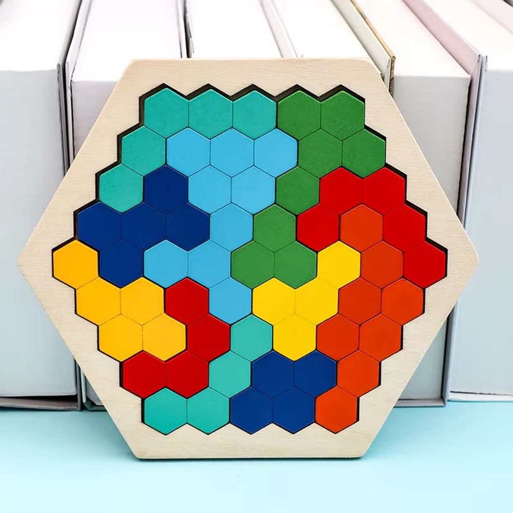 3D Wooden Tangram Puzzle Blocks Colorful Montessori Shape Brain Teaser For Kids 3