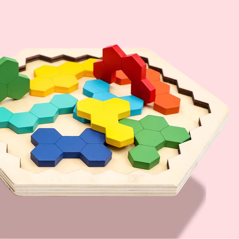 3D Wooden Tangram Puzzle Blocks Colorful Montessori Shape Brain Teaser For Kids 4