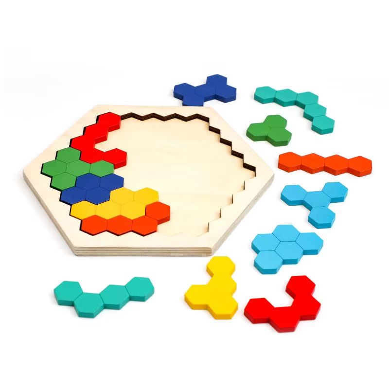 3D Wooden Tangram Puzzle Blocks Colorful Montessori Shape Brain Teaser For Kids 5