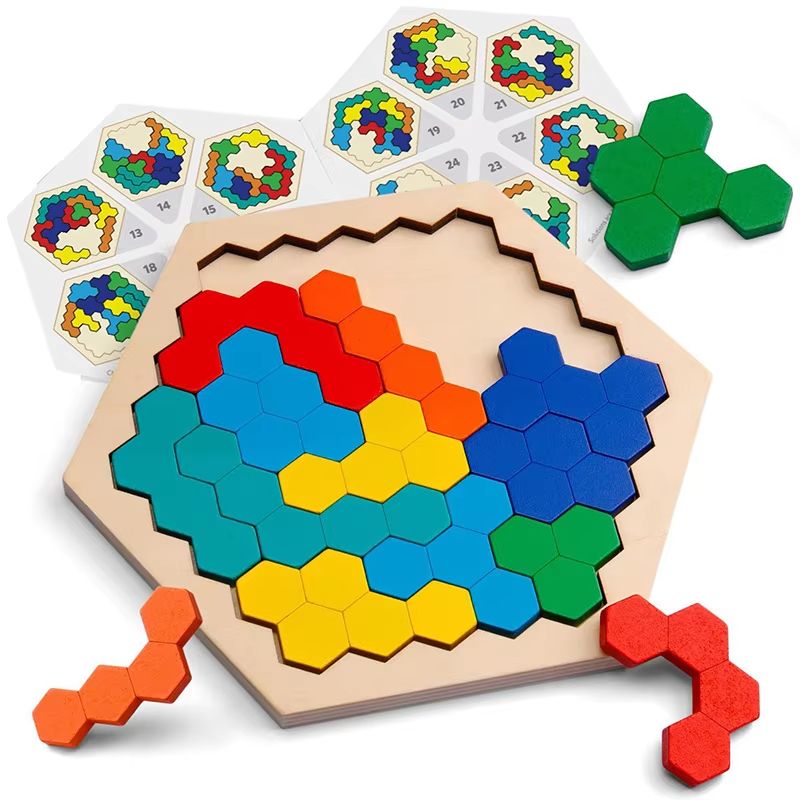 3D Wooden Tangram Puzzle Blocks Colorful Montessori Shape Brain Teaser For Kids 6