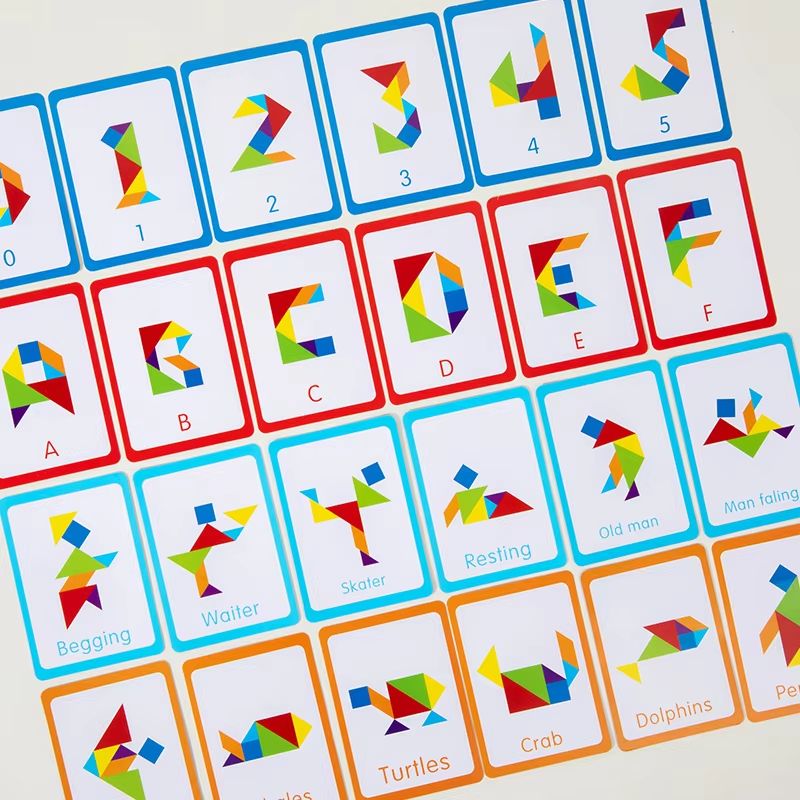 3D Wooden Tangram Puzzle Set Montessori Geometry Board Game For Kids 1