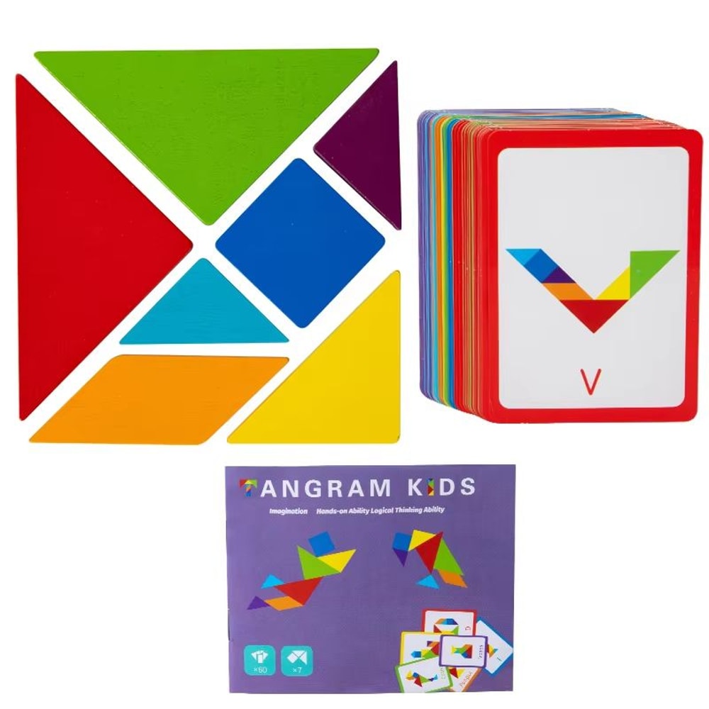 3D Wooden Tangram Puzzle Set Montessori Geometry Board Game For Kids 0