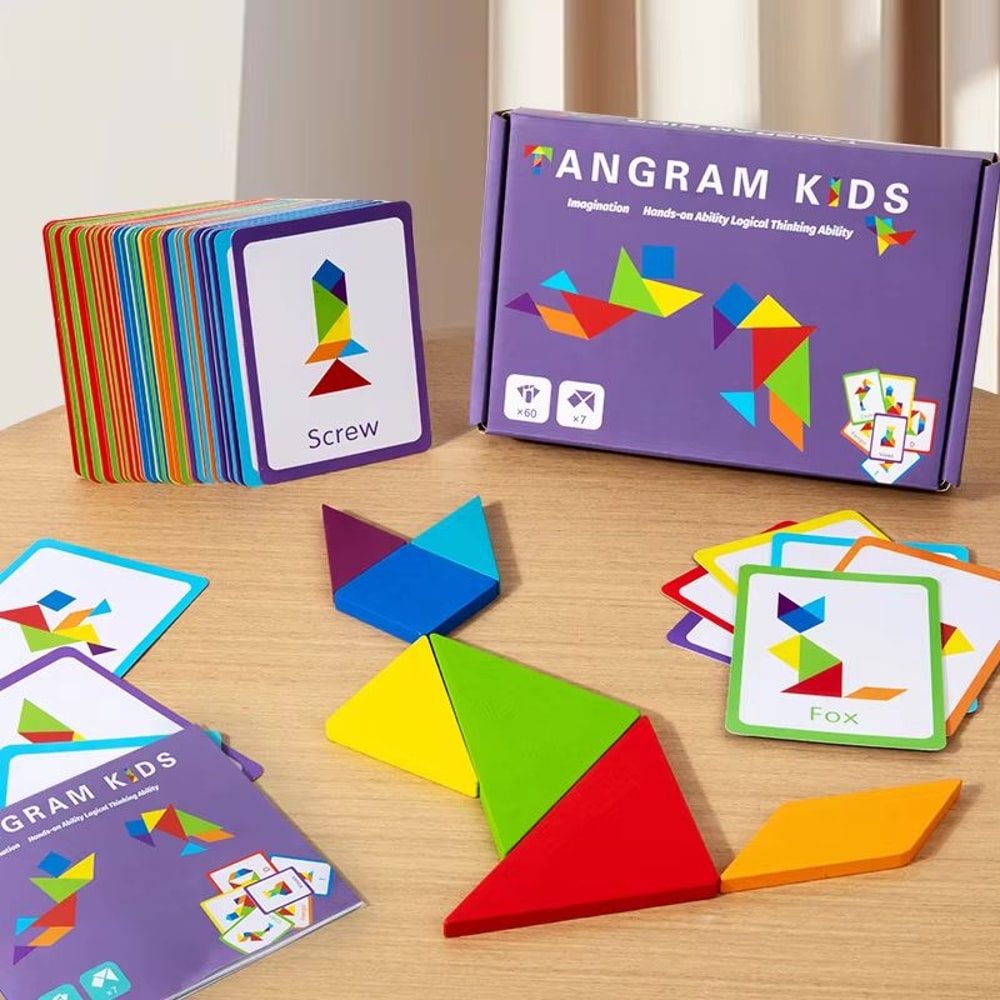3D Wooden Tangram Puzzle Set Montessori Geometry Board Game For Kids 3