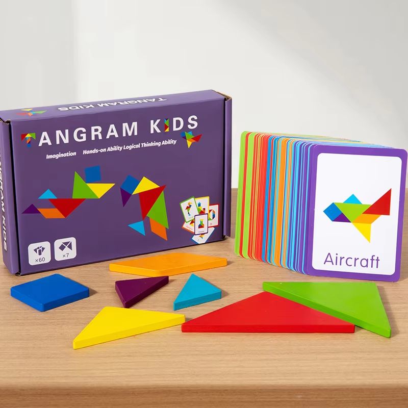 3D Wooden Tangram Puzzle Set Montessori Geometry Board Game For Kids 4