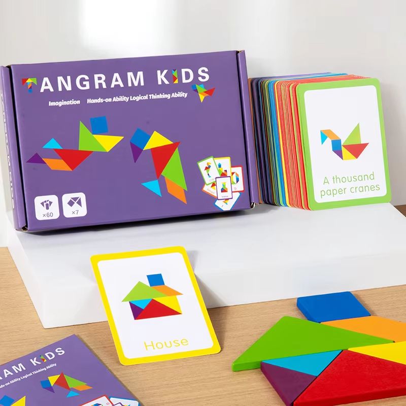 3D Wooden Tangram Puzzle Set Montessori Geometry Board Game For Kids 5