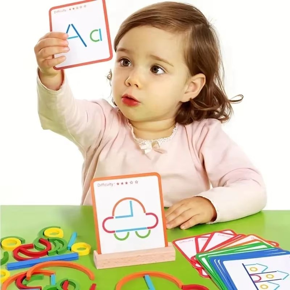 Wooden Sticks Rings Puzzle Set Montessori DIY BrainBuilder Blocks 0