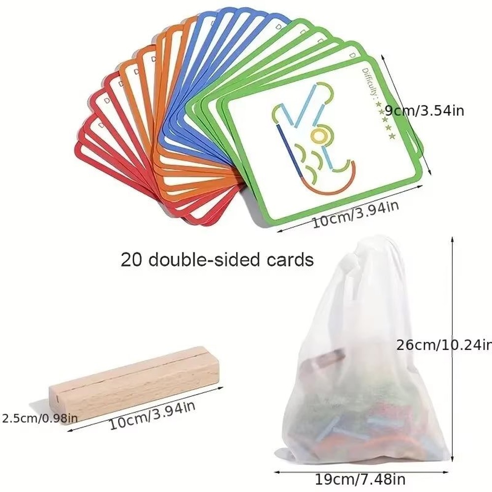 Wooden Sticks Rings Puzzle Set Montessori DIY BrainBuilder Blocks 2