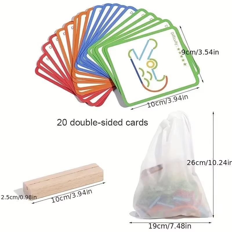 Wooden Sticks Rings Puzzle Set Montessori DIY BrainBuilder Blocks 2