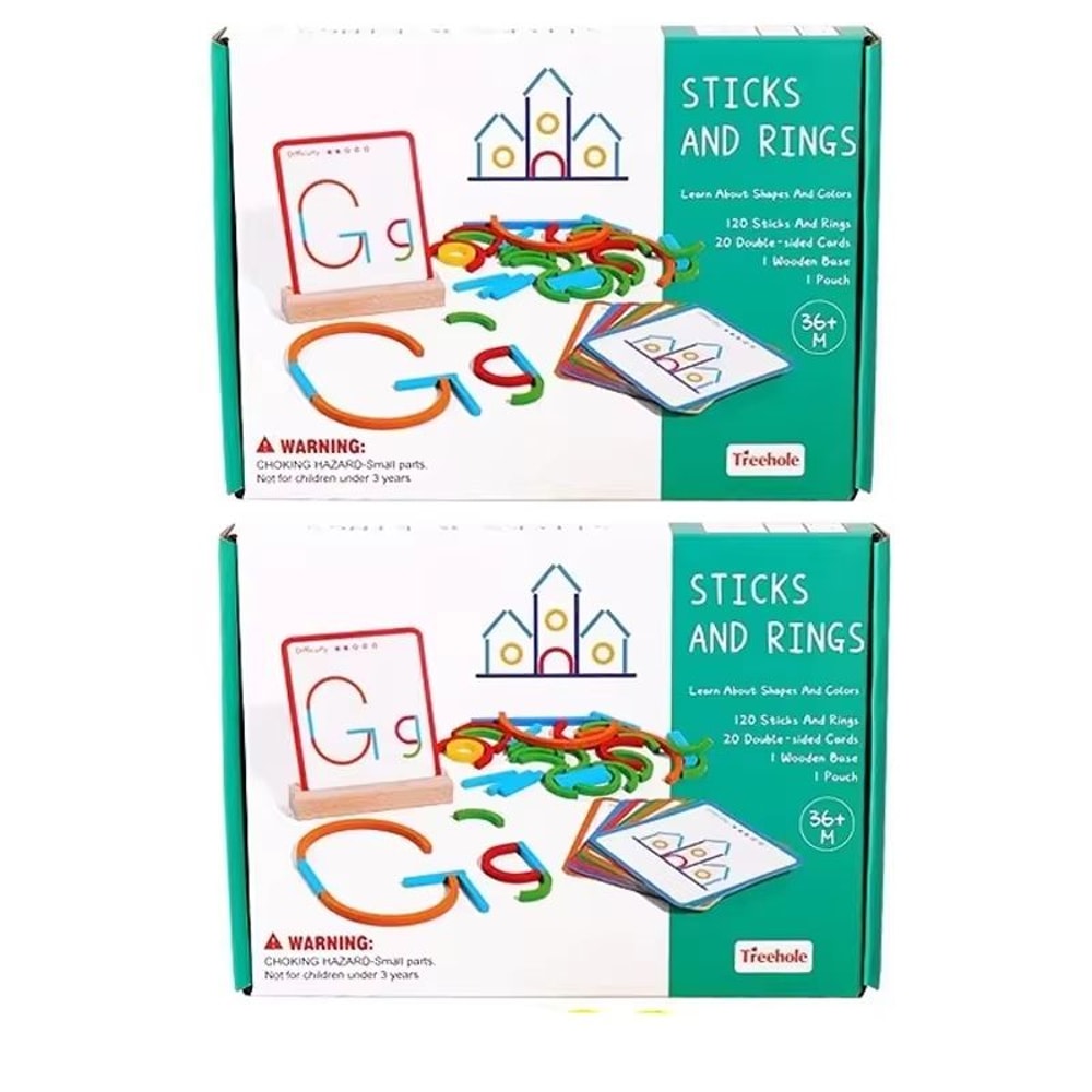 Wooden Sticks Rings Puzzle Set Montessori DIY BrainBuilder Blocks 7