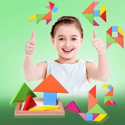 wooden tangram puzzle for kids, 7-piece color shape brain teaser set