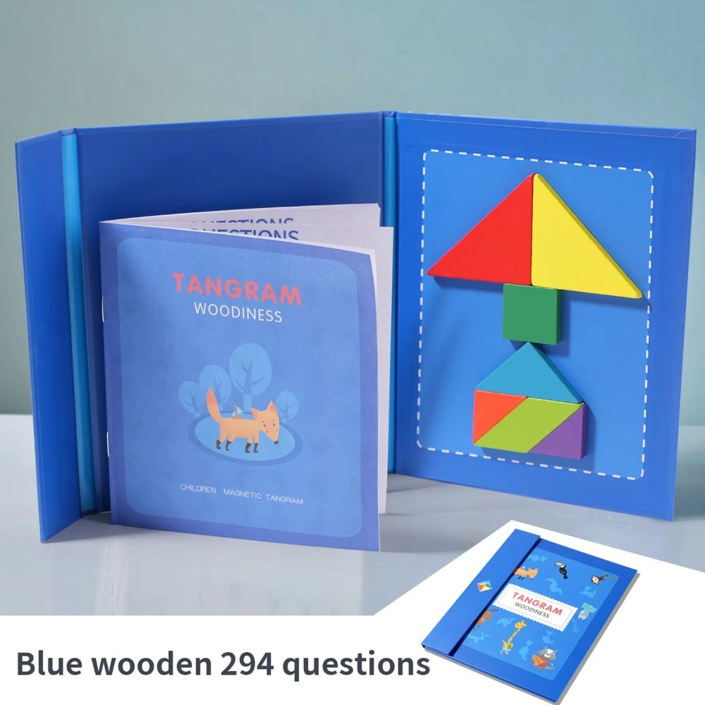 Magnetic Tangram Puzzle Book Montessori Wooden Jigsaw Geometric Shape Logic Game 6