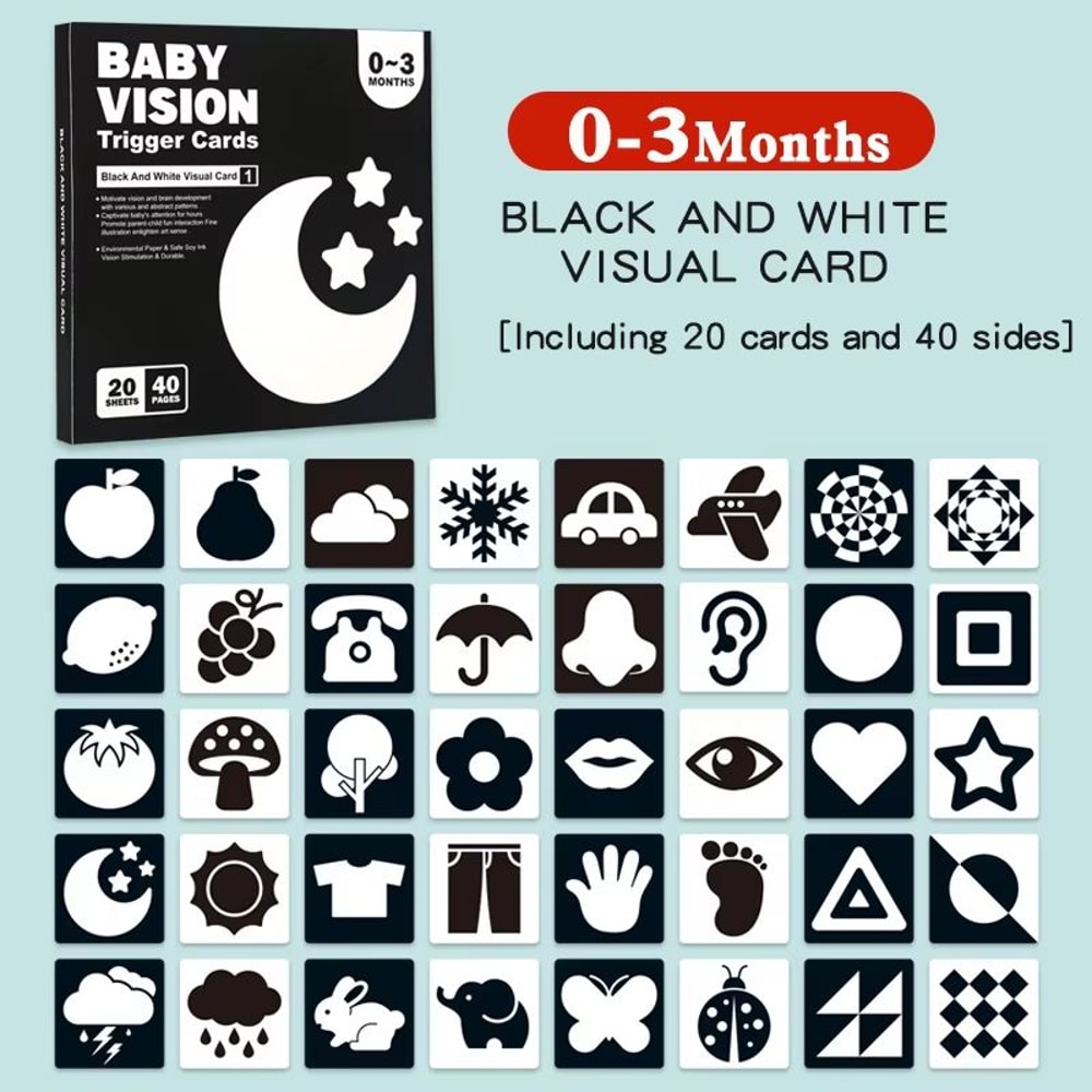 High Contrast Baby Cards Montessori Visual Stimulation Flash Cards For Newborns 9