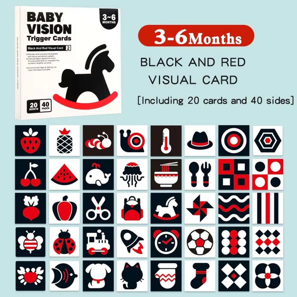 High Contrast Baby Cards Montessori Visual Stimulation Flash Cards For Newborns 12